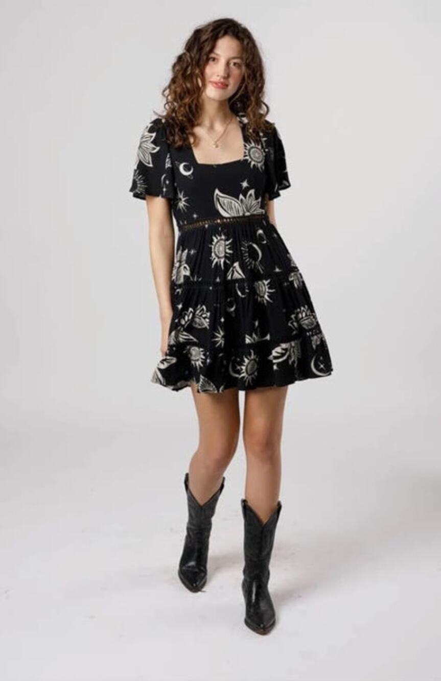 Band Of the Free Celestial Black and White Mini Dress - M